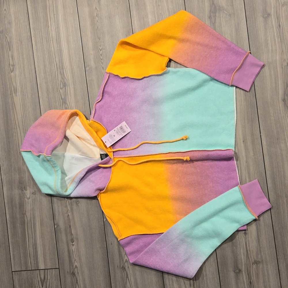 wild fable Cropped Tie-Dye Hoodie in Yellow, Purple & Mint